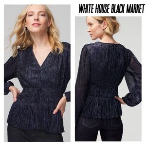 New White House Black Market Dark Navy Blue Metallic V-Neck Peplum Top
